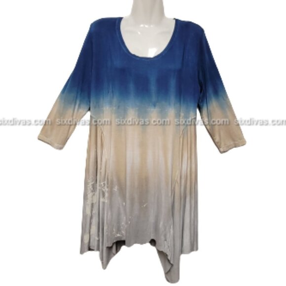 Art of Cloth Tie Dye Blue and Grey Tunic Top - Size M Size L - NWOT - Picture 1 of 7